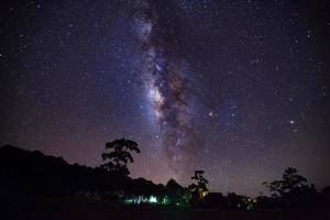 via láctea no parque nacional de phu hin rong kla, phitsanulok tailândia, fotografia de longa exposição com grãos foto