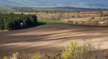 a paisagem rural com campo arado limpo foto