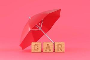 guarda-chuva vermelho protegendo o carro para o conceito de seguro de carro foto