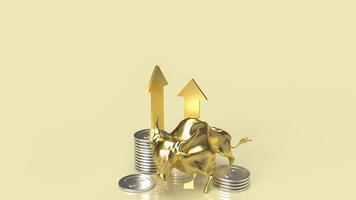o touro de ouro e moedas para renderização em 3d de conceito de negócios foto
