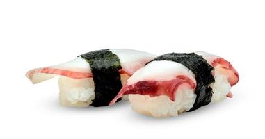 sushi tako nigiri ou sushi de polvo isolado no fundo branco, comida japonesa foto