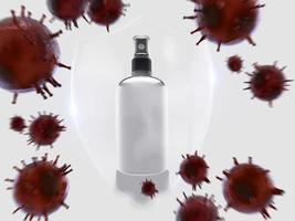 tubo de álcool gel maquete de vírus corona design de renderização 3d foto
