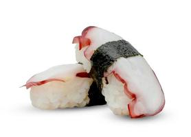 sushi tako nigiri ou sushi de polvo isolado no fundo branco, comida japonesa foto