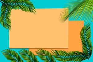 padrão de folhas de palmeira verde para o conceito de natureza, folha tropical em fundo de papel laranja e verde-azulado foto