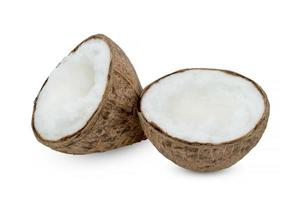 frutas tropicais de leite de coco ou coco fofo picado isolado no fundo branco foto
