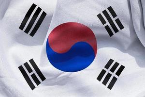ilustração 3D de uma bandeira da coreia do sul - bandeira de tecido acenando realista foto