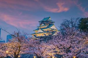 crepúsculo no castelo de osaka durante a temporada de flores de cerejeira foto