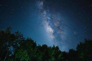 fundo da via láctea de cena noturna, árvores contra o céu à noite foto