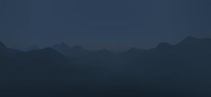 nascer e pôr do sol nas montanhas. ilustração de uma bela paisagem montanhosa azul escura com nevoeiro. renderização 3D. foto