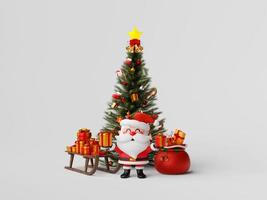 banner de natal do papai noel com árvore de natal e presente, ilustração 3d