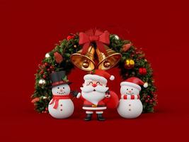 ilustração 3d banner de natal de papai noel e boneco de neve com guirlanda de natal foto
