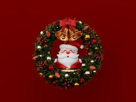 banner de natal do papai noel com guirlanda de natal em fundo vermelho, ilustração 3d foto