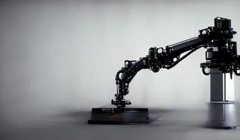 renderização 3D, automação de braço robótico de máquina industrial em fundo de fábrica, conceito de tecnologia, ilustração de arte digital foto