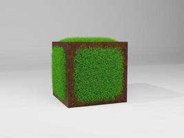 caixa de madeira com grama verde decorativa isolada no fundo branco. caixa de madeira de renderização 3D com grama verde decorativa isolada no fundo branco. renderização em 3D foto