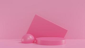 3d renderização do pódio rosa pastel. plataforma geométrica rosa pastel e rosa. cena de parede rosa mínima. Estágio de forma abstrata de renderização 3d para presente de produto foto