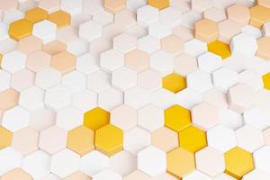 favo de mel mosaico laranja e branco padrão geométrico de fundo futurista. Textura de células de malha de hexágono de papel de parede abstrato realista ilustração 3D. foto