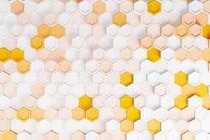 favo de mel mosaico laranja e branco cor rampa de fundo futurista padrão geométrico. Textura de células de malha de hexágono de papel de parede abstrato realista ilustração 3D. foto