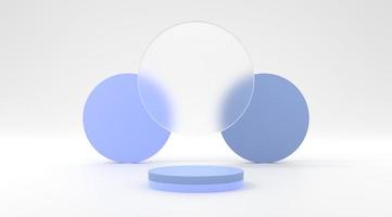 plataforma azul com fundo abstrato de vidro ilustração 3d renderização para produtos de exibição de panfleto design de publicidade de fundo e etc foto