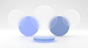 plataforma azul com fundo abstrato de vidro ilustração 3d renderização para produtos de exibição de panfleto design de publicidade de fundo e etc foto