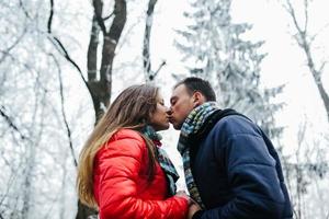 beijo na floresta de inverno foto