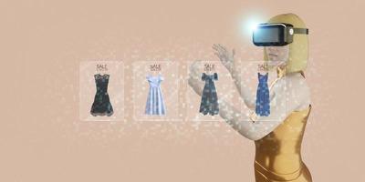 compras on-line e fone de ouvido vr metaverse roupas femininas e compras de camisa através de óculos vr ilustração 3d foto