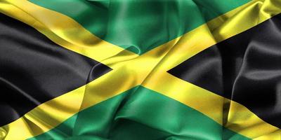 ilustração 3D de uma bandeira da jamaica - bandeira de tecido acenando realista foto