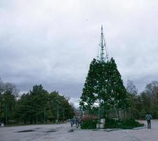 serviços municipais estão a desmantelar a árvore de natal da cidade após as férias foto