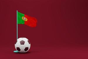 bandeira de portugal com bola. ilustração de renderização 3d mínima de futebol mundial 2022 foto