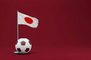 bandeira do japão com bola. ilustração de renderização 3d mínima de futebol mundial 2022 foto