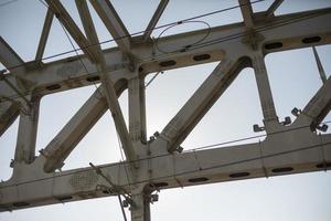 suportes de ponte de aço. ponte ferroviária está em detalhes. foto