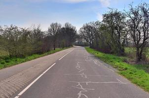 bela vista em estradas rurais com campos e árvores no norte da europa foto