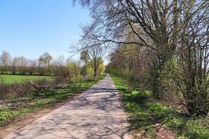 bela vista em estradas rurais com campos e árvores no norte da europa foto