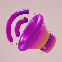 alto-falante de ícone de renderização 3d realista e ícone de som em 3d renderização amarelo e roxo foto