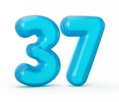 dígito de geléia azul 37 trinta e sete isolado no fundo branco números de alfabetos coloridos de geléia para ilustração 3d de crianças foto