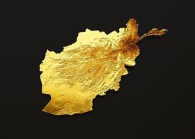 mapa do afeganistão mapa de altura de cor de metal dourado na ilustração 3d de fundo preto foto
