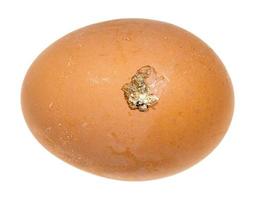 ovo de galinha crua marrom com excrementos isolados foto