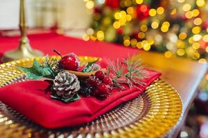 mesa de natal decorativa, close-up. foto