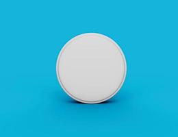 Pílula de medicina branca realista de ilustração 3D ou tablet isolado em pé sobre fundo azul com sombra. foto