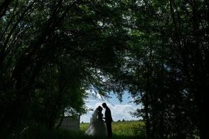 lindo casal de noivos na natureza foto