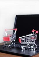 dois carrinhos de compras em um laptop foto