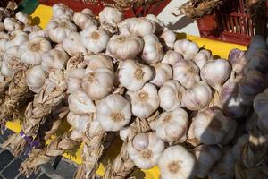 alhos frescos em um mercado na frança foto