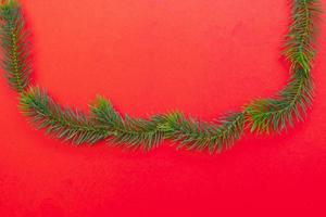 galhos de árvores de natal. o conceito de ano novo, natal, natureza. bandeira. postura plana, vista superior em fundo branco foto