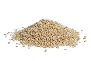 sementes de quinoa brancas saudáveis isoladas no fundo branco, hábitos alimentares saudáveis e conceito de dieta equilibrada foto