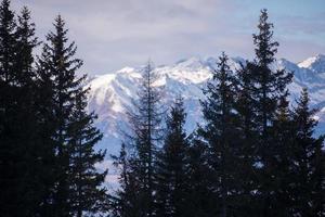 vista para as montanhas de inverno foto