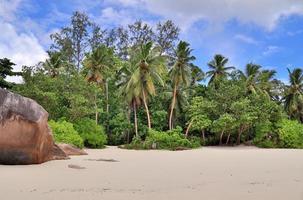 dia ensolarado vista para a praia nas ilhas paradisíacas seychelles foto