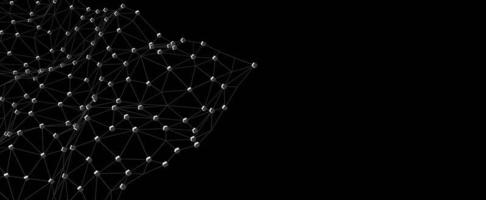 rede de plexo cúbico branco sobre fundo preto. tecnologia de comunicação digital mesh e grade de dados de renderização 3d. partículas quadradas de energia cibernética acumulam informações de rede foto