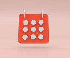 ícone de calendário, ilustração de renderização 3d mínima em fundo rosa claro. foto
