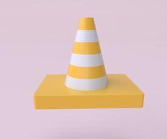 ícone de cone de tráfego, ilustração de renderização 3d mínima em fundo rosa claro. foto