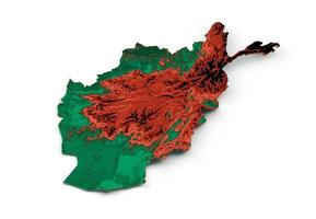 mapa do afeganistão com as cores da bandeira ilustração 3d do mapa de relevo sombreado vermelho e amarelo foto