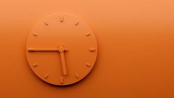 relógio laranja mínimo 5 45 horas, quarto às seis, relógio de parede minimalista abstrato ilustração 3d foto